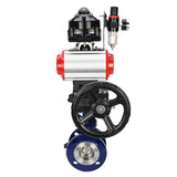 Vanne papillon d'eau Elephant WBV3EX-3432M-1W-F-ISO, matériau du corps - Acier au carbone, matériau du disque - Acier inoxydable AISI 316, joint - Métal, actionneur pneumatique PA-DA double action, 4V320-10 220V, BKV APL-510N EX, volant MON, BPV AFC2000