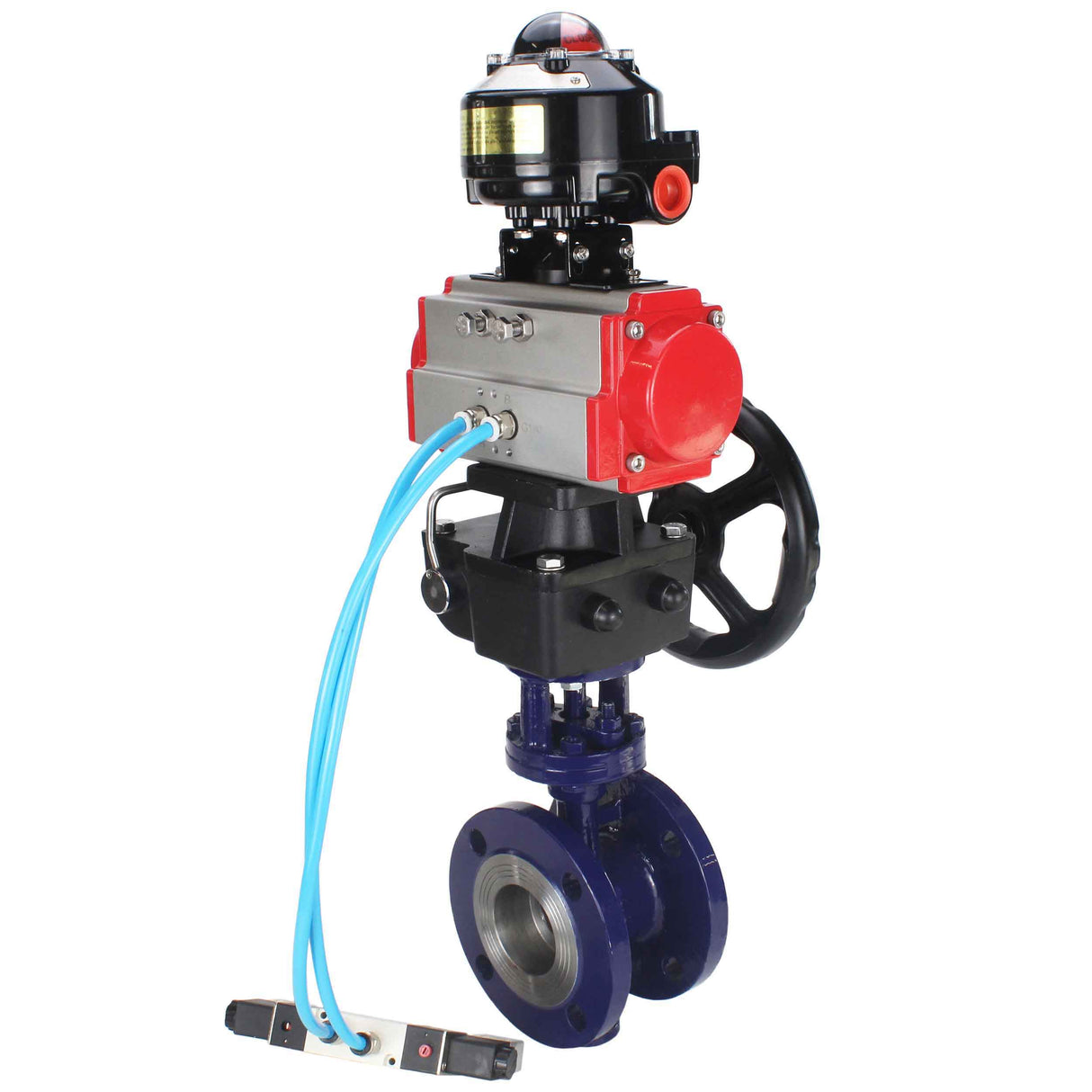 Vanne papillon d'eau Elephant WBV3EX-3432M-1W-F-ISO, matériau du corps - Acier au carbone, matériau du disque - Acier inoxydable AISI 316, joint - Métal, actionneur pneumatique PA-DA double action, 4V320-08 220V, BKV APL-510N EX, volant MON