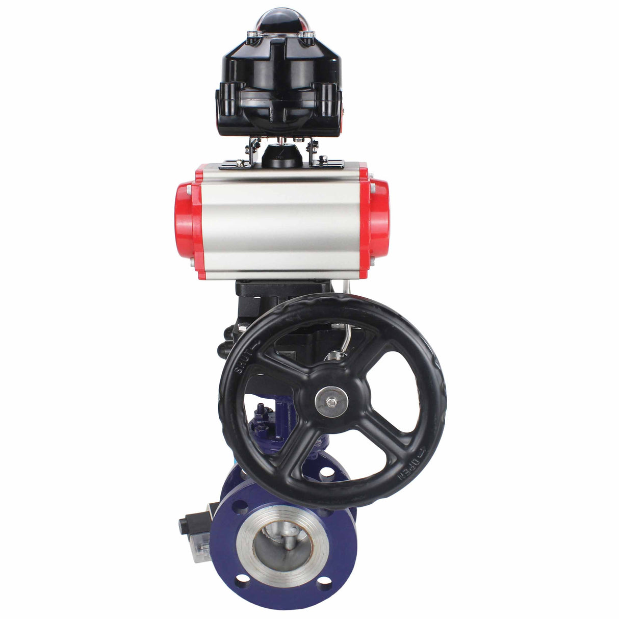 Vanne papillon d'eau Elephant WBV3EX-3432M-1W-F-ISO, matériau du corps - Acier au carbone, matériau du disque - Acier inoxydable AISI 316, joint - Métal, actionneur pneumatique PA-DA double action, 4V320-10 220V, BKV APL-510N EX, volant MON