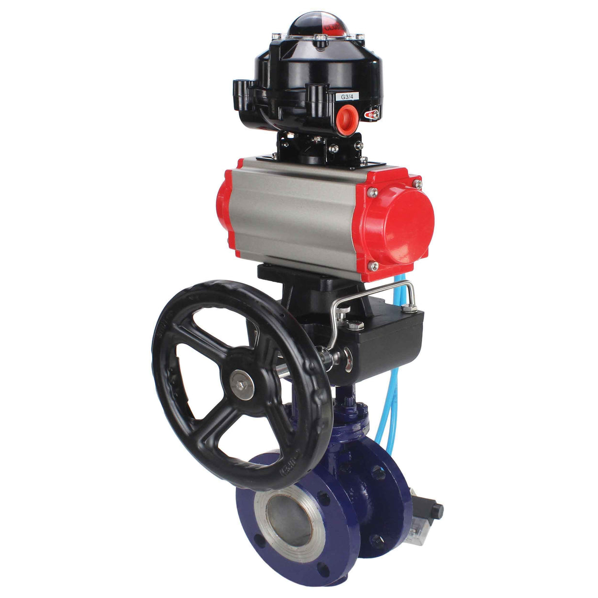 Vanne papillon d'eau Elephant WBV3EX-3432M-1W-F-ISO, matériau du corps - Acier au carbone, matériau du disque - Acier inoxydable AISI 316, joint - Métal, actionneur pneumatique PA-DA double action, 4V320-10 220V, BKV APL-510N EX, volant MON
