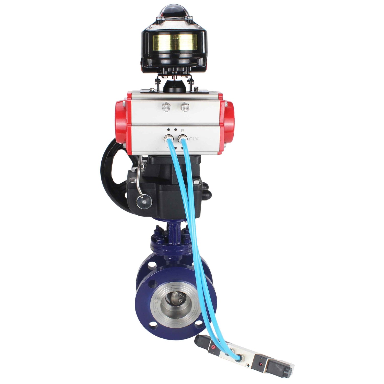 Vanne papillon d'eau Elephant WBV3EX-3432M-1W-F-ISO, matériau du corps - Acier au carbone, matériau du disque - Acier inoxydable AISI 316, joint - Métal, actionneur pneumatique PA-DA double action, 4V320-08 220V, BKV APL-510N EX, volant MON