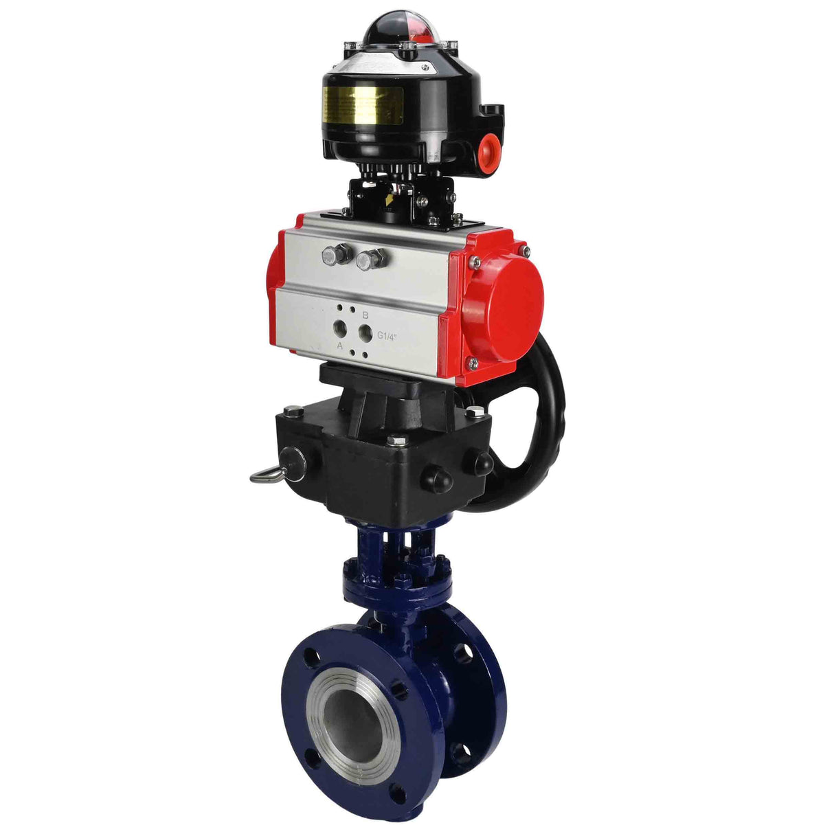 Vanne papillon d'eau Elephant WBV3EX-3432M-1W-F-ISO, matériau du corps - Acier au carbone, matériau du disque - Acier inoxydable AISI 316, joint - Métal, actionneur pneumatique PA-DA double action, BKV APL-510N EX, volant MON