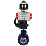 Vanne papillon d'eau Elephant WBV3EX-3432M-1W-F-ISO, matériau du corps - Acier au carbone, matériau du disque - Acier inoxydable AISI 316, joint - Métal, actionneur pneumatique PA-DA double action, BKV APL-510N EX, volant MON