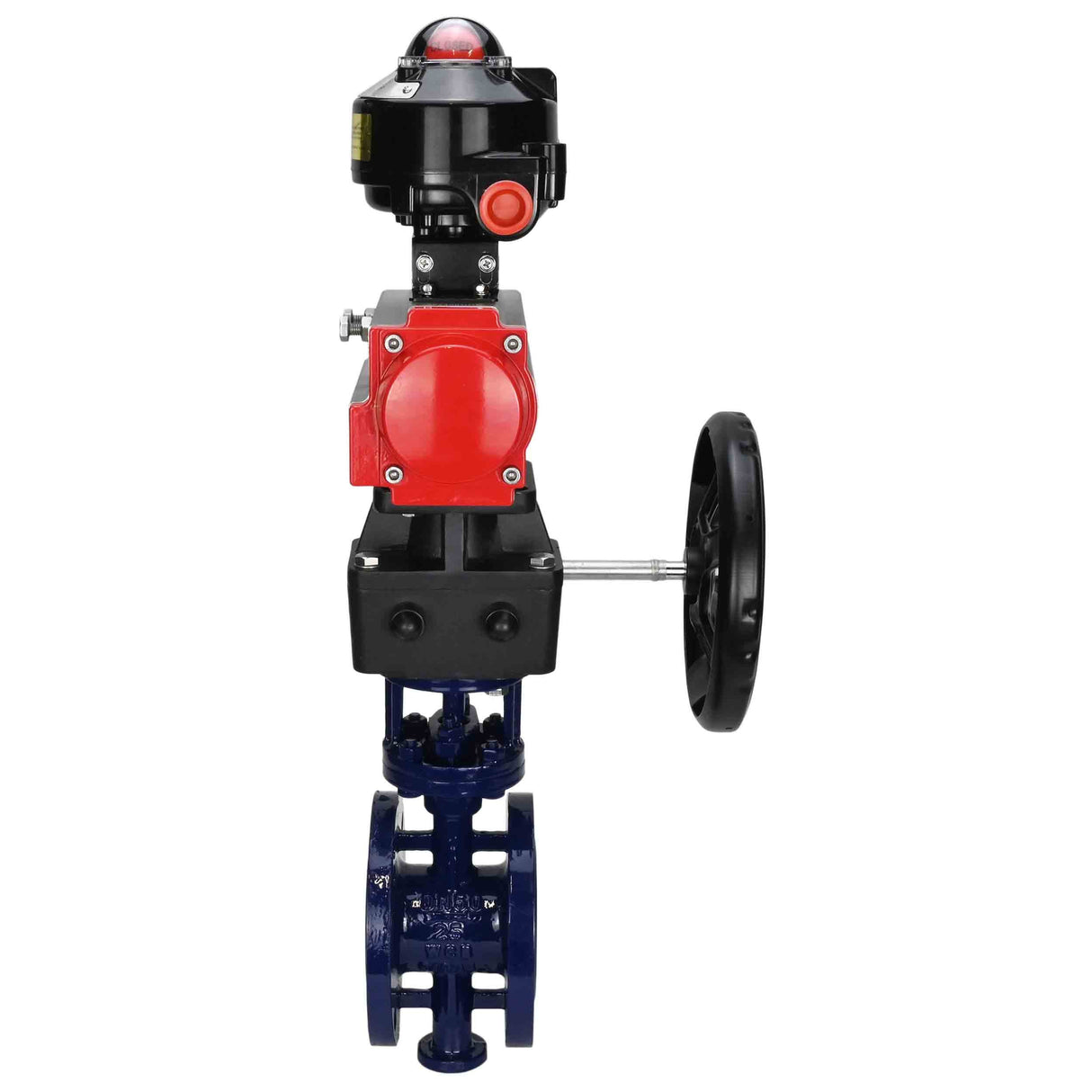 Vanne papillon d'eau Elephant WBV3EX-3432M-1W-F-ISO, matériau du corps - Acier au carbone, matériau du disque - Acier inoxydable AISI 316, joint - Métal, actionneur pneumatique PA-DA double action, BKV APL-510N EX, volant MON
