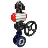 Vanne papillon d'eau Elephant WBV3EX-3432M-1W-F-ISO, matériau du corps - Acier au carbone, matériau du disque - Acier inoxydable AISI 316, joint - Métal, actionneur pneumatique PA-DA double action, BKV APL-510N EX, volant MON