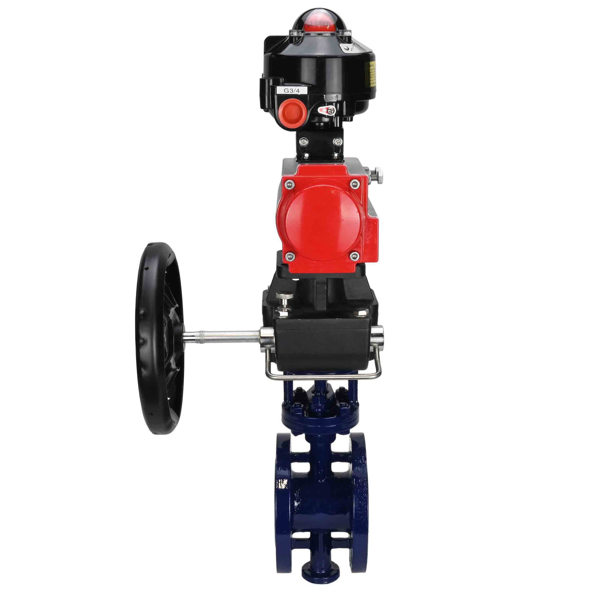 Vanne papillon d'eau Elephant WBV3EX-3432M-1W-F-ISO, matériau du corps - Acier au carbone, matériau du disque - Acier inoxydable AISI 316, joint - Métal, actionneur pneumatique PA-DA double action, BKV APL-510N EX, volant MON