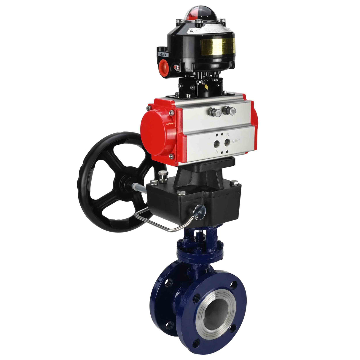 Vanne papillon d'eau Elephant WBV3EX-3432M-1W-F-ISO, matériau du corps - Acier au carbone, matériau du disque - Acier inoxydable AISI 316, joint - Métal, actionneur pneumatique PA-DA double action, BKV APL-510N EX, volant MON