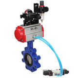 Vanne papillon d'eau Elephant WBV1616E-2W-Fb-H, matériau du corps - fonte QT450, matériau du disque - fonte QT450, joint - EPDM, actionneur pneumatique PA-DA double action, 4V320-08 220V, BKV APL-210N BPV AFC2000
