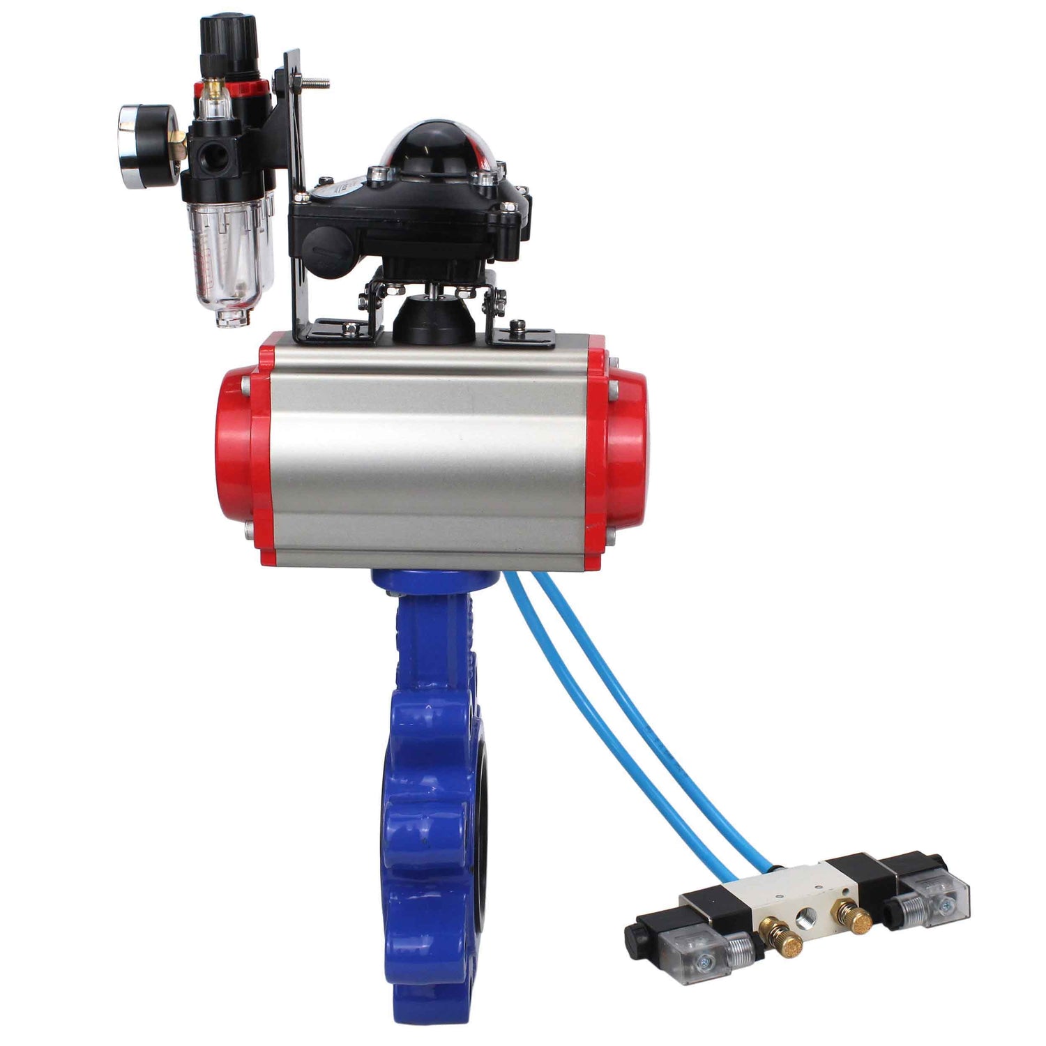 Vanne papillon d'eau Elephant WBV1616N-2W-Fb-H, matériau du corps - fonte QT450, matériau du disque - fonte QT450, joint - NBR, actionneur pneumatique PA-SA avec ressorts de rappel, 4V320-10 220V, BKV APL-210N BPV AFC2000