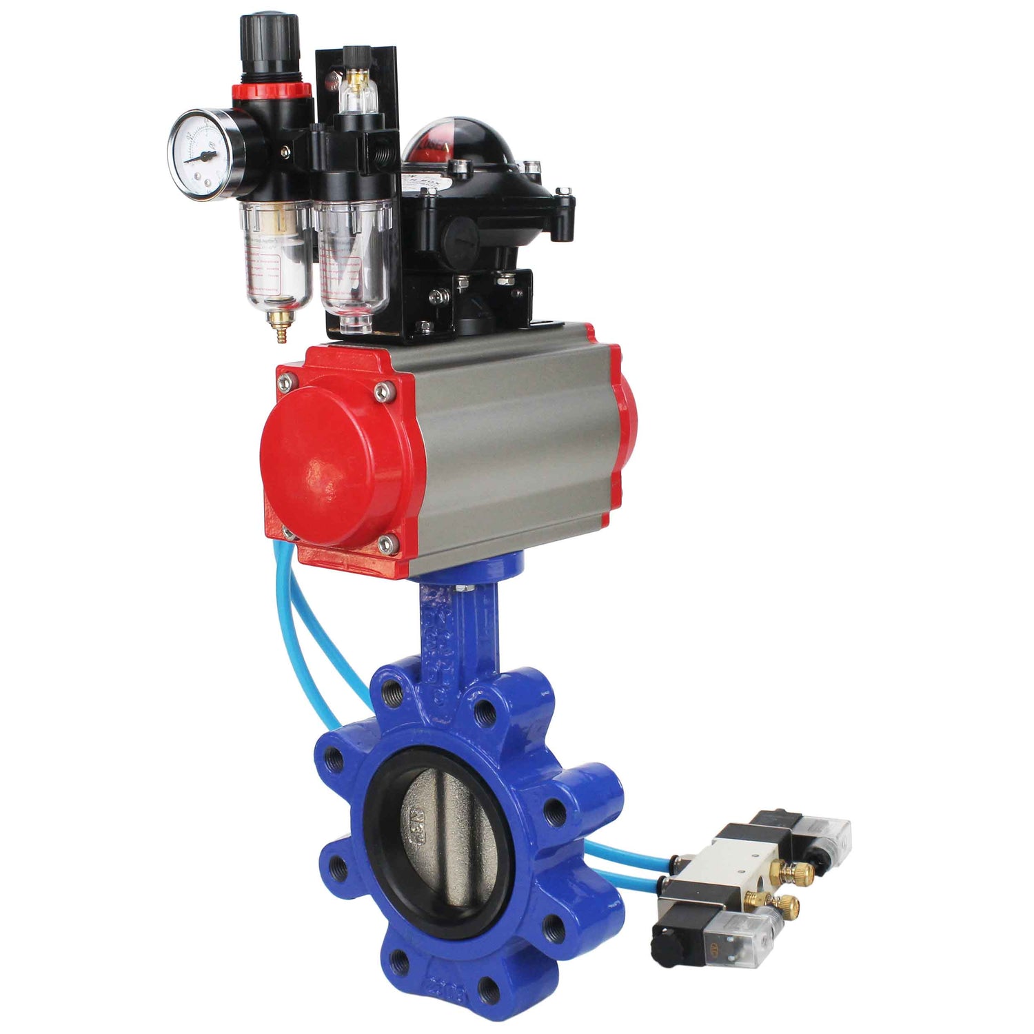 Vanne papillon d'eau Elephant WBV1616E-2W-Fb-H, matériau du corps - fonte QT450, matériau du disque - fonte QT450, joint - EPDM, actionneur pneumatique PA-SA avec ressorts de rappel, 4V320-10 220V, BKV APL-210N BPV AFC2000