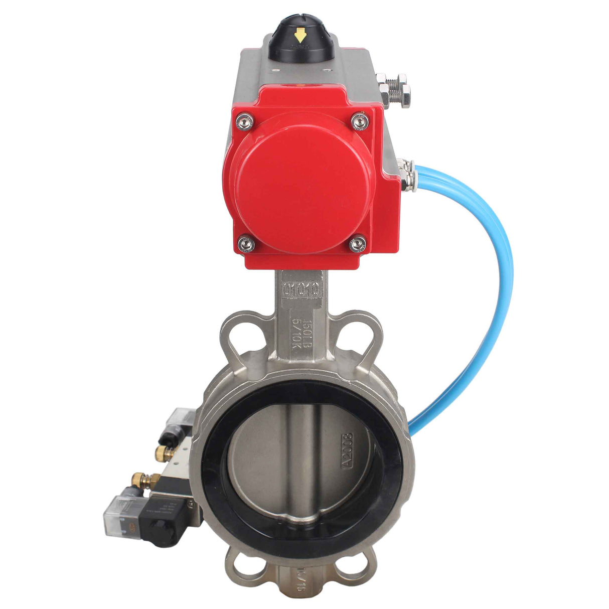 Vanne papillon d'eau Elephant WBV3131N-2W-Fb-H, matériau du corps - Acier inoxydable AISI 304, matériau du disque - Acier inoxydable AISI 304, joint - NBR, actionneur pneumatique PA-DA double action, 4V320-10 220V