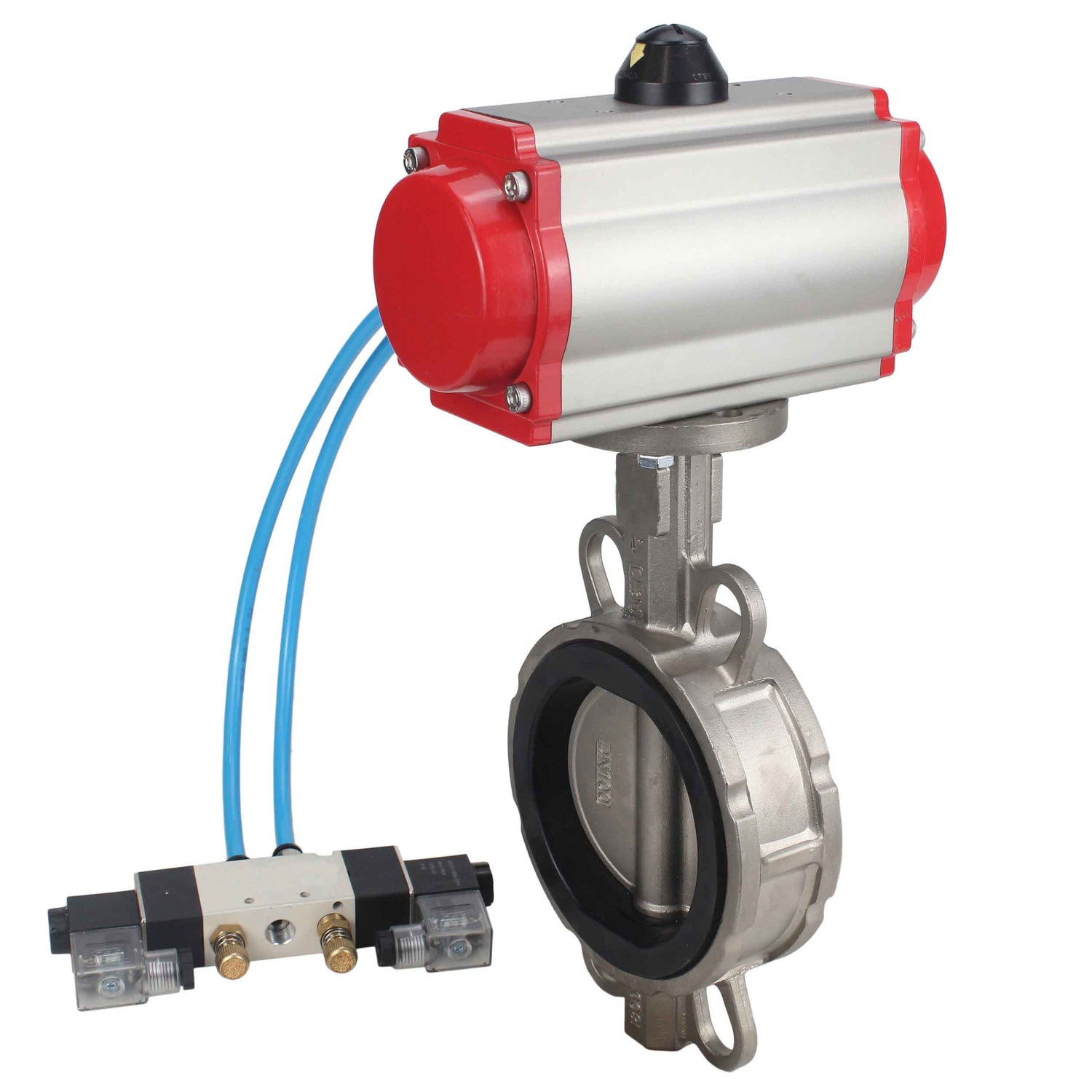 Vanne papillon d'eau Elephant WBV3131N-2W-Fb-H, matériau du corps - Acier inoxydable AISI 304, matériau du disque - Acier inoxydable AISI 304, joint - NBR, actionneur pneumatique PA-DA double action, 4V320-10 220V