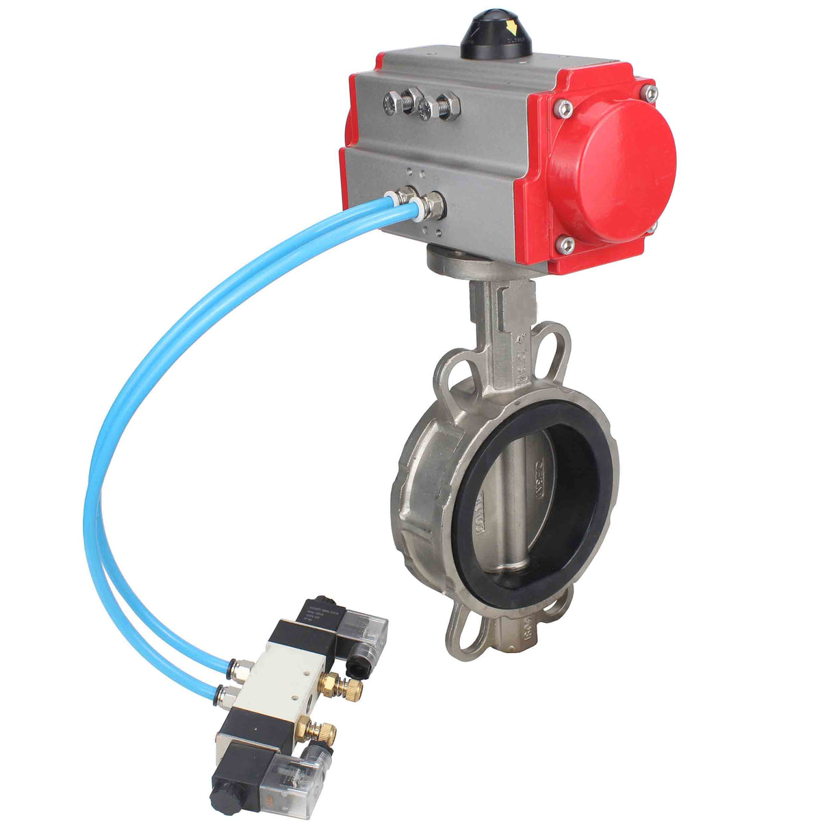Vanne papillon d'eau Elephant WBV3131N-2W-Fb-H, matériau du corps - Acier inoxydable AISI 304, matériau du disque - Acier inoxydable AISI 304, joint - NBR, actionneur pneumatique PA-DA double action, 4V320-10 220V
