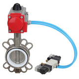 Vanne papillon d'eau Elephant WBV3131P-2W-Fb-H, matériau du corps - Acier inoxydable AISI 304, matériau du disque - Acier inoxydable AISI 304, joint - PTFE, actionneur pneumatique PA-DA double action, 4V320-08 220V