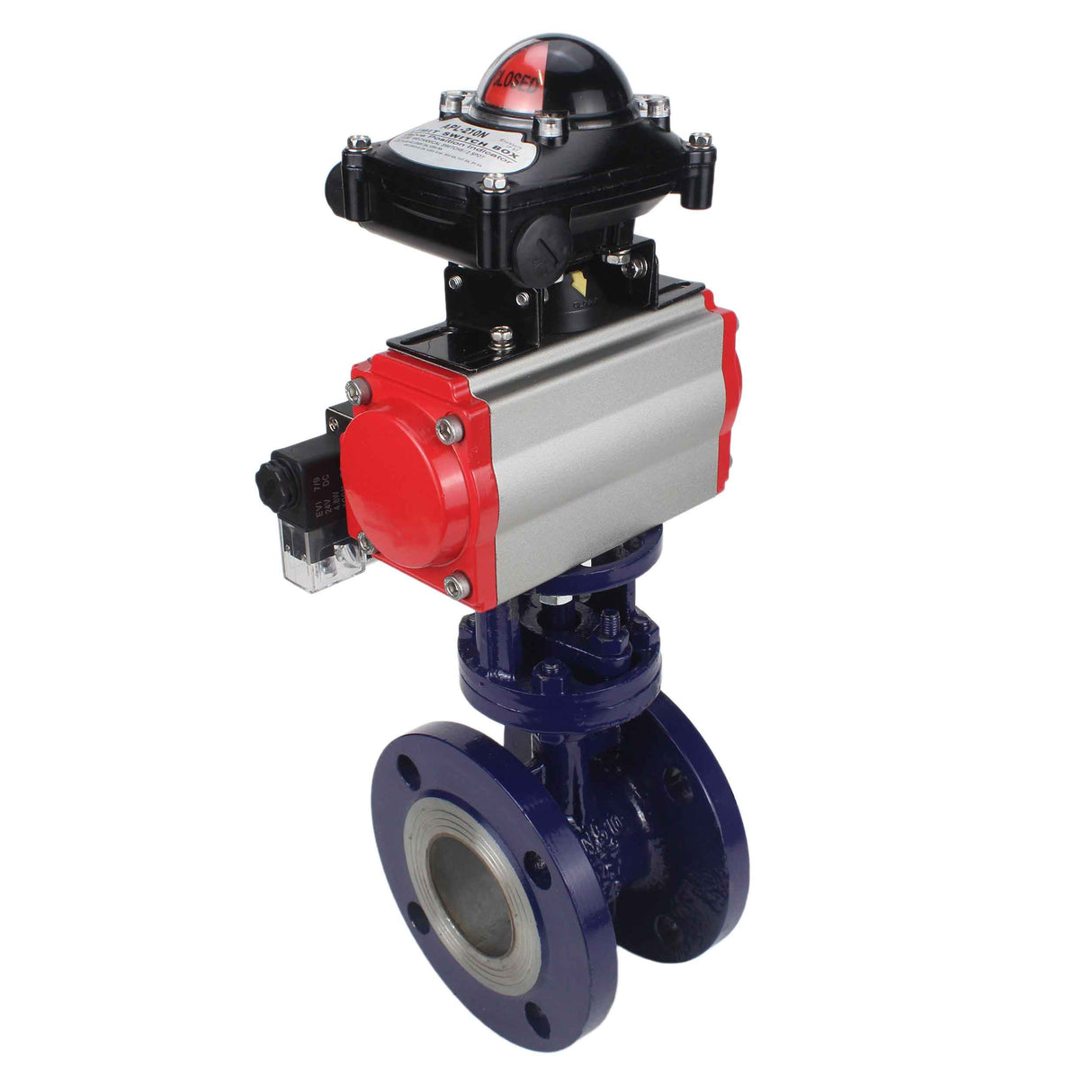 Vanne papillon d'eau Elephant WBV3EX-3432M-1W-F-ISO, matériau du corps - Acier au carbone, matériau du disque - Acier inoxydable AISI 316, joint - Métal, actionneur pneumatique PA-SA avec ressorts de rappel, 4M310-08 24V, BKV APL-210N