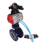 Vanne papillon d'eau Elephant WBV3EX-3432M-1W-F-ISO, matériau du corps - Acier au carbone, matériau du disque - Acier inoxydable AISI 316, joint - Métal, actionneur pneumatique PA-SA avec ressorts de rappel, 4V320-08 220V, BKV APL-210N