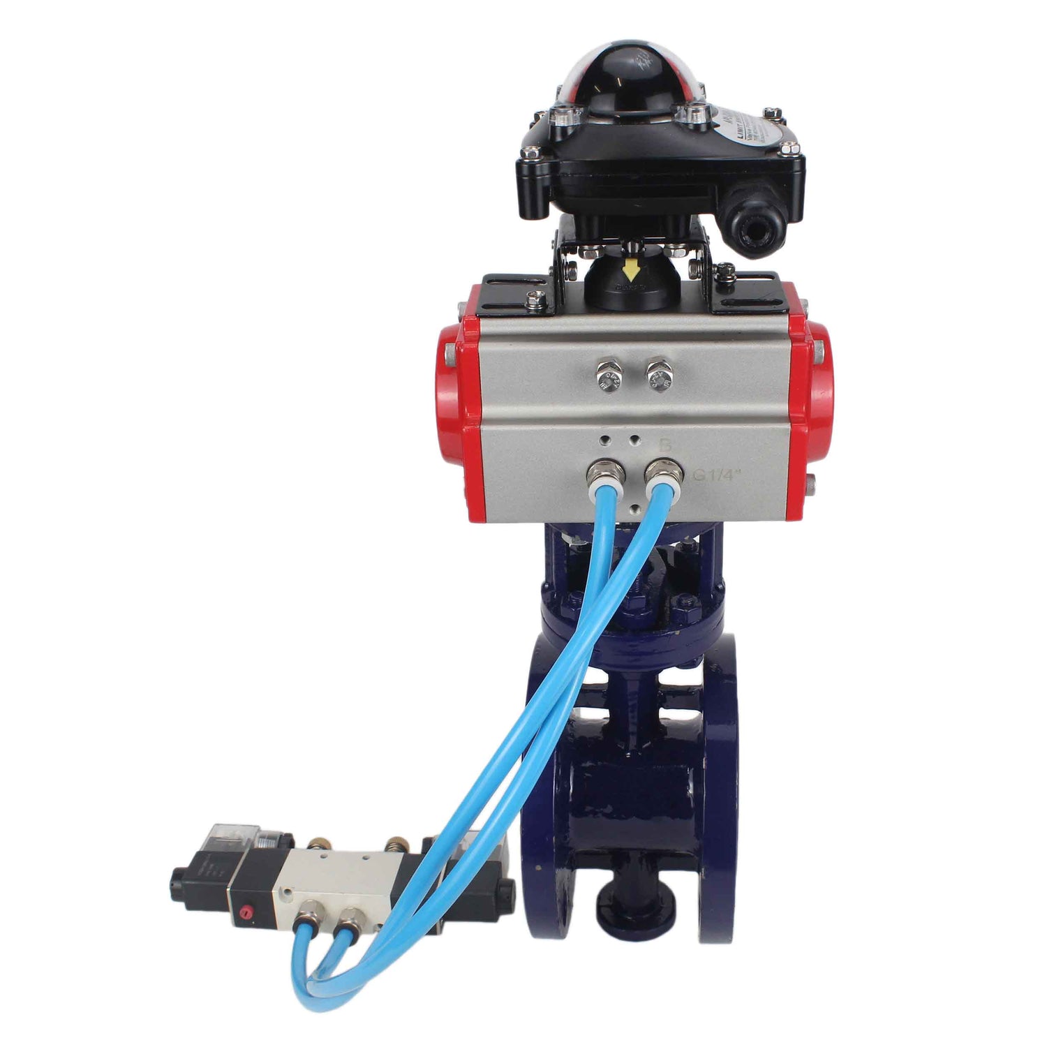 Vanne papillon d'eau Elephant WBV3EX-3432M-1W-F-ISO, matériau du corps - Acier au carbone, matériau du disque - Acier inoxydable AISI 316, joint - Métal, actionneur pneumatique PA-SA avec ressorts de rappel, 4V320-10 220V, BKV APL-210N