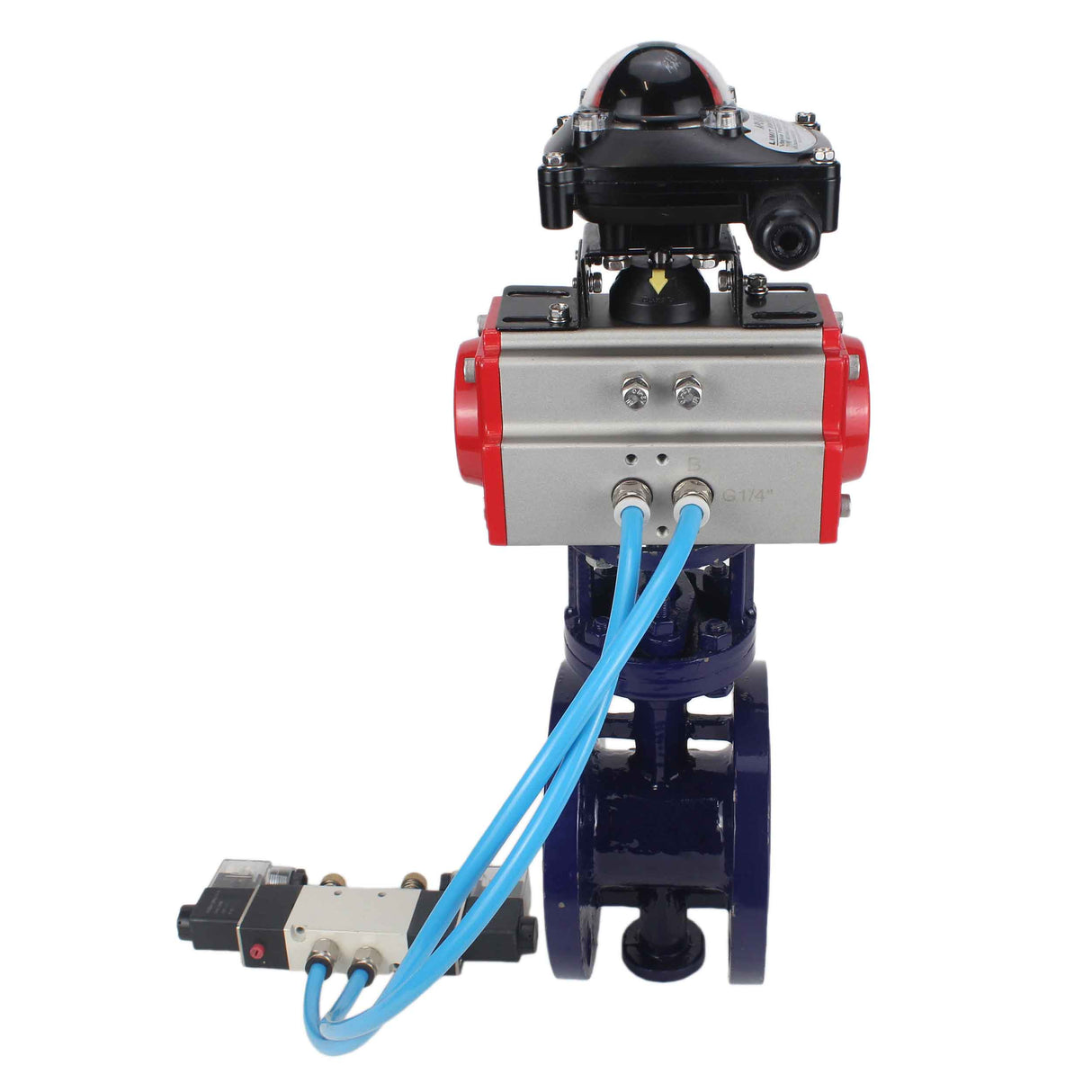 Vanne papillon d'eau Elephant WBV3EX-3432M-1W-F-ISO, matériau du corps - Acier au carbone, matériau du disque - Acier inoxydable AISI 316, joint - Métal, actionneur pneumatique PA-SA avec ressorts de rappel, 4V320-08 220V, BKV APL-210N