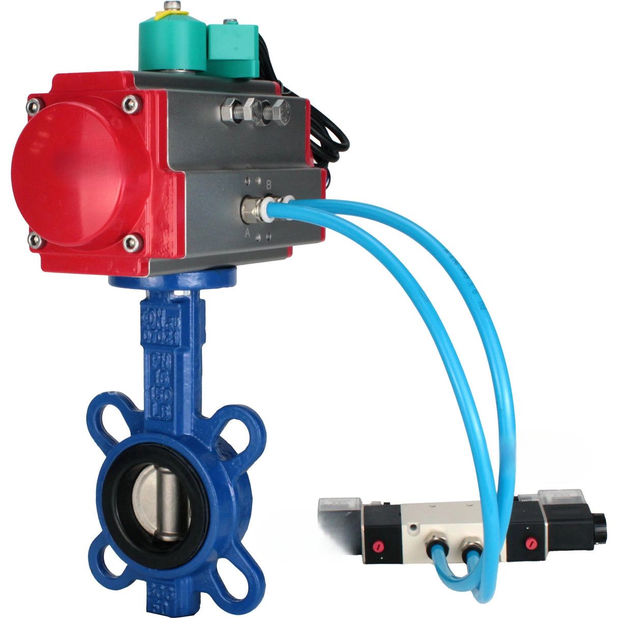 Water Butterfly Valve Elephant WBV1132N-2W-Fb-H DN40-300 16 bar body - GG25 cast iron, disc - 316L stainless steel, seal - NBR, with pneumatic actuator PA-DA-XXX, pneumatic distributor 4V320-08 220V and ALS200D magnetic switch