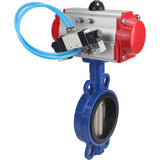 Vanne papillon d'eau Elephant WBV1413E-2W-Fb-H, matériau du corps - fonte GGG50, matériau du disque - fonte GGG40, joint - EPDM, avec actionneur pneumatique double effet PA-DA, 4V320-08 220V