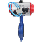 Vanne papillon d'eau Elephant WBV1413E-2W-Fb-H, matériau du corps - fonte GGG50, matériau du disque - fonte GGG40, joint - EPDM, avec actionneur pneumatique double effet PA-DA, 4V320-08 220V