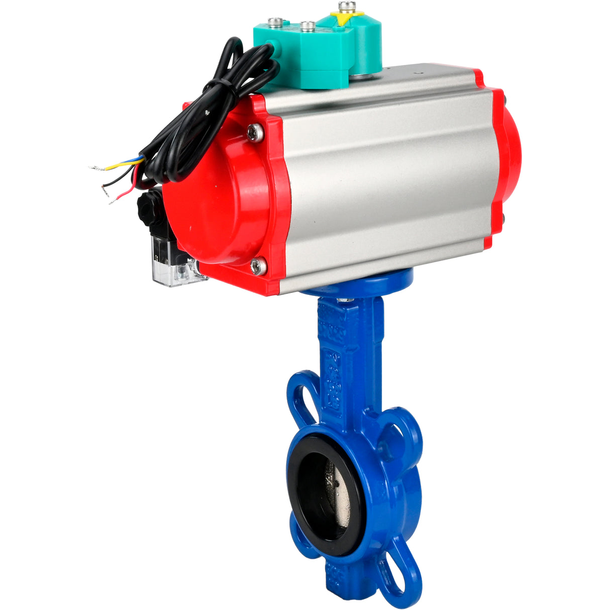 Water Butterfly Valve Elephant WBV1413E-2W-Fb-H DN40-300 16 bar body - GGG50 cast iron, disc - GGG40 cast iron, seal - EPDM, with pneumatic actuator PA-DA-XXX, pneumatic distributor 4M310-08 NAMUR 24V and ALS200D magnetic switch