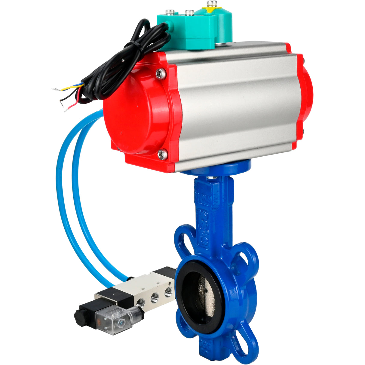 Water Butterfly Valve Elephant WBV1413E-2W-Fb-H DN40-300 16 bar body - GGG50 cast iron, disc - GGG40 cast iron, seal - EPDM, with pneumatic actuator PA-DA-XXX, pneumatic distributor 4V320-08 220V and ALS200D magnetic switch