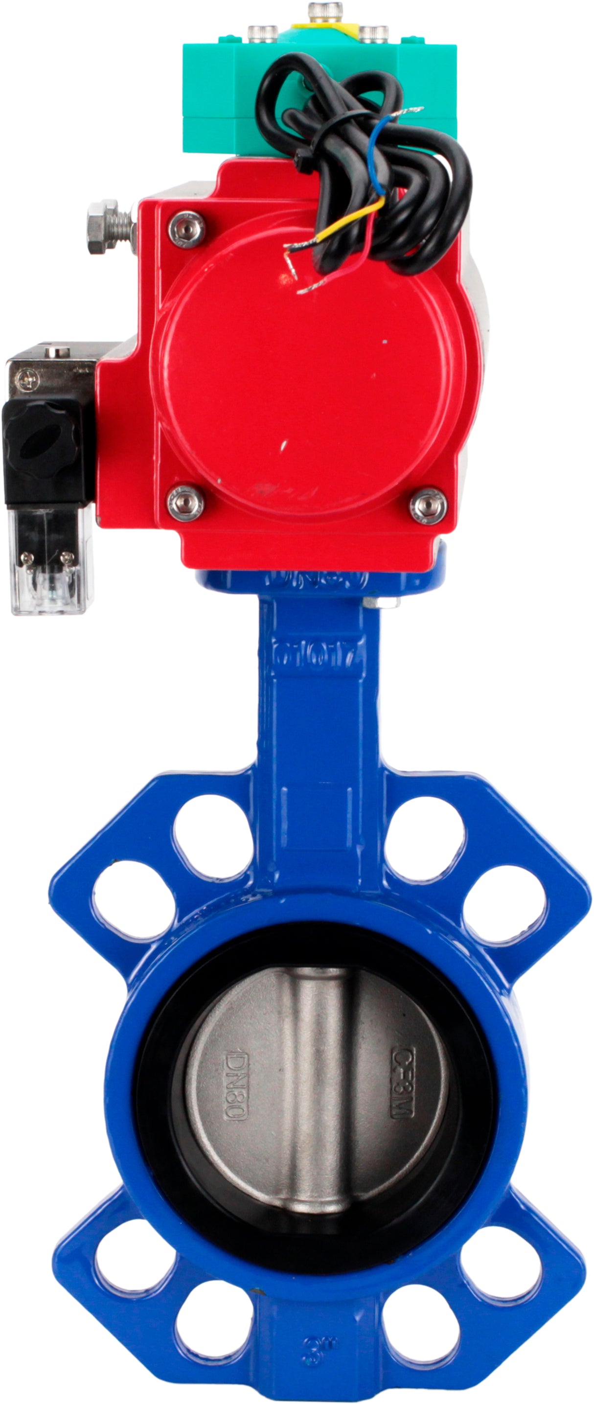Water Butterfly Valve Elephant WBV1432N-2W-Fb-H DN40-300 16 bar body - GGG50 cast iron, disc - 316L stainless steel, seal - NBR, with pneumatic actuator PA-DA-XXX, pneumatic distributor 4M310-08 NAMUR 24V and ALS200D magnetic switch