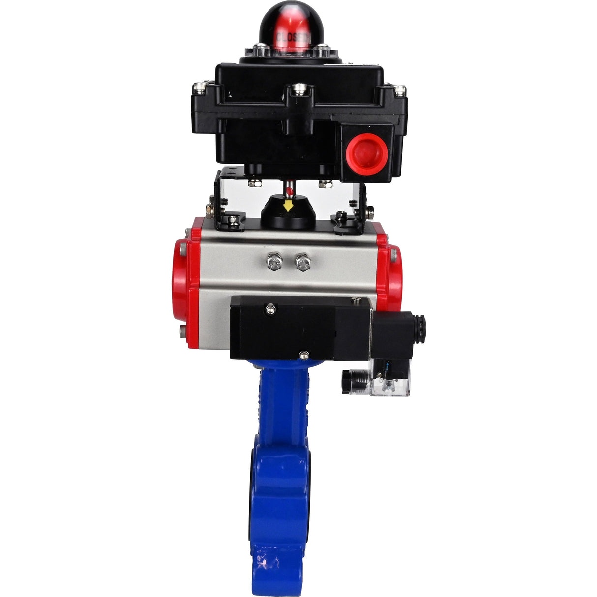 Vanne papillon d'eau Elephant WBV1616N-2W-Fb-H, matériau du corps - fonte QT450, matériau du disque - fonte QT450, joint - NBR, actionneur pneumatique PA-DA double action, 4M310-08 220V, BKV APL-410N EX