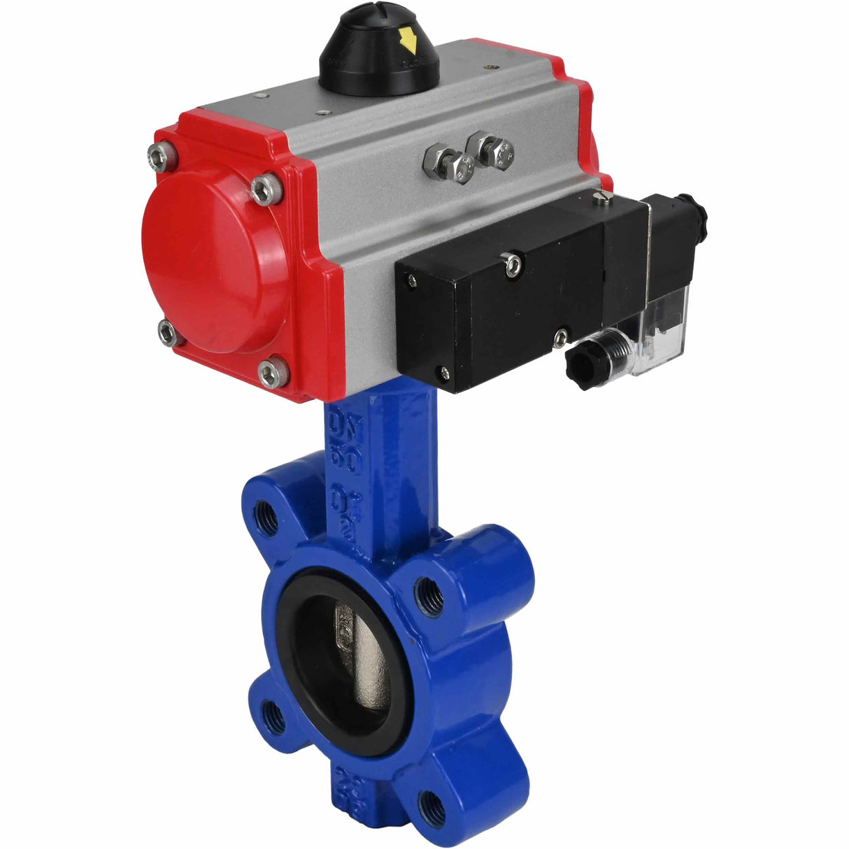 Vanne papillon d'eau Elephant WBV1616N-2W-Fb-H, matériau du corps - fonte QT450, matériau du disque - fonte QT450, joint - NBR, actionneur pneumatique PA-SA avec ressorts de rappel, 4M310-08 220V