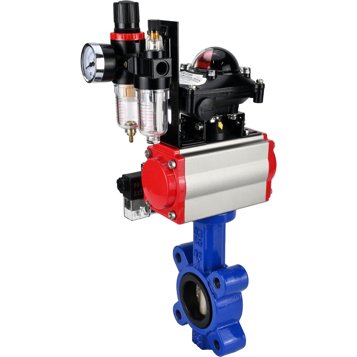 Vanne papillon d'eau Elephant WBV1616N-2W-Fb-H, matériau du corps - fonte QT450, matériau du disque - fonte QT450, joint - NBR, actionneur pneumatique PA-DA double action, 4M310-08 24V, BKV APL-210N BPV AFC2000
