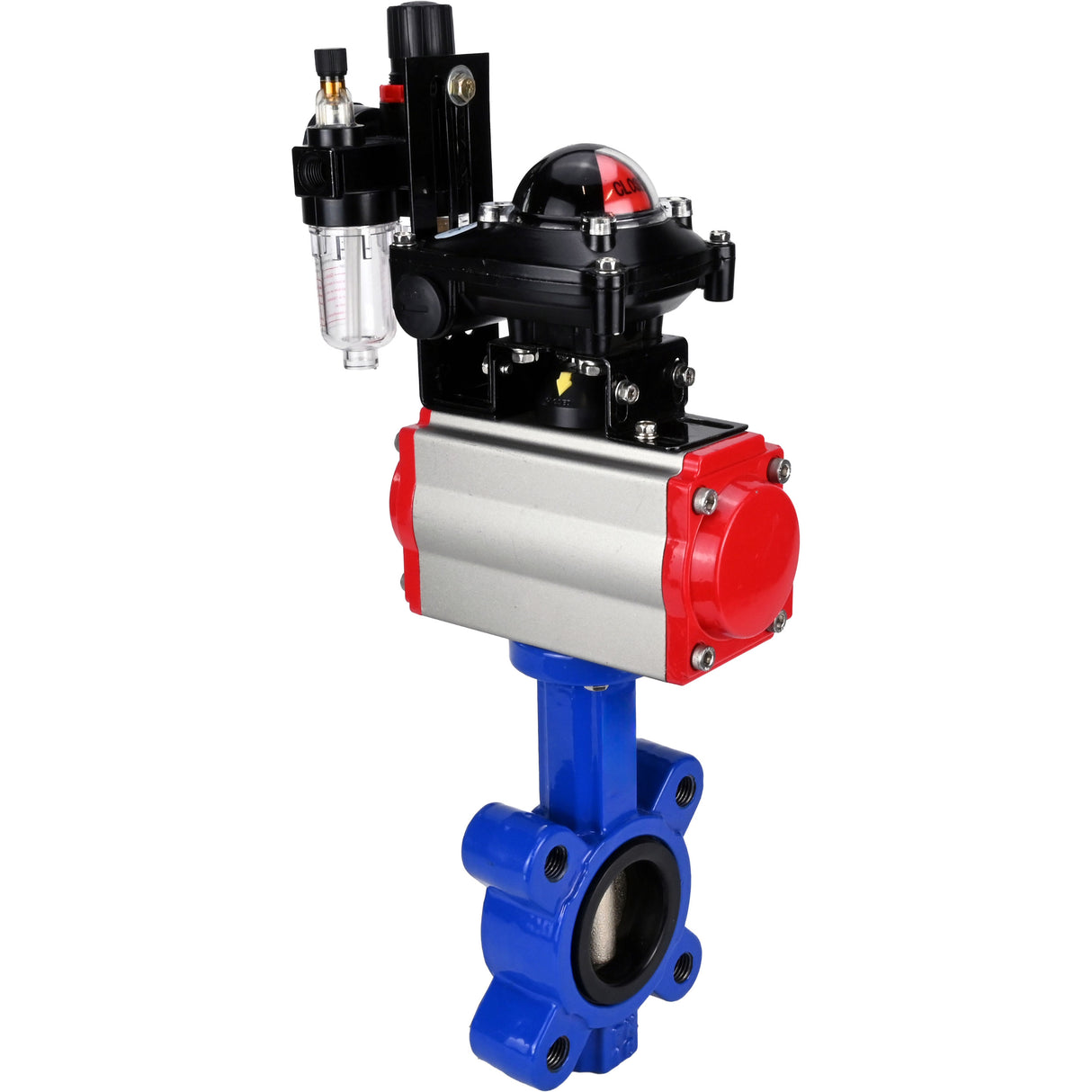 Vanne papillon d'eau Elephant WBV1616N-2W-Fb-H, matériau du corps - fonte QT450, matériau du disque - fonte QT450, joint - NBR, actionneur pneumatique PA-DA double action, 4M310-08 24V, BKV APL-210N BPV AFC2000