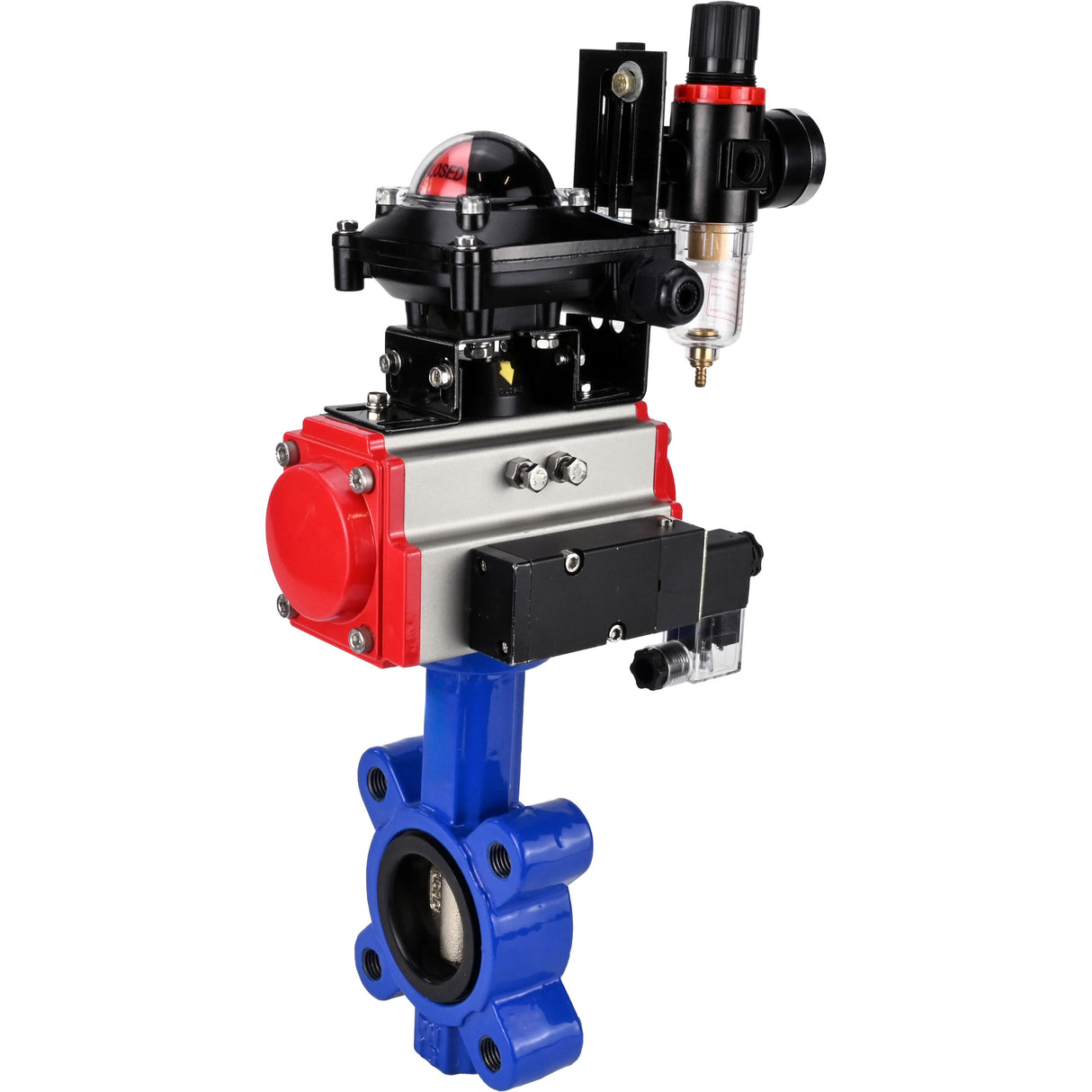 Vanne papillon d'eau Elephant WBV1616N-2W-Fb-H, matériau du corps - fonte QT450, matériau du disque - fonte QT450, joint - NBR, actionneur pneumatique PA-DA double action, 4M310-08 24V, BKV APL-210N BPV AFC2000