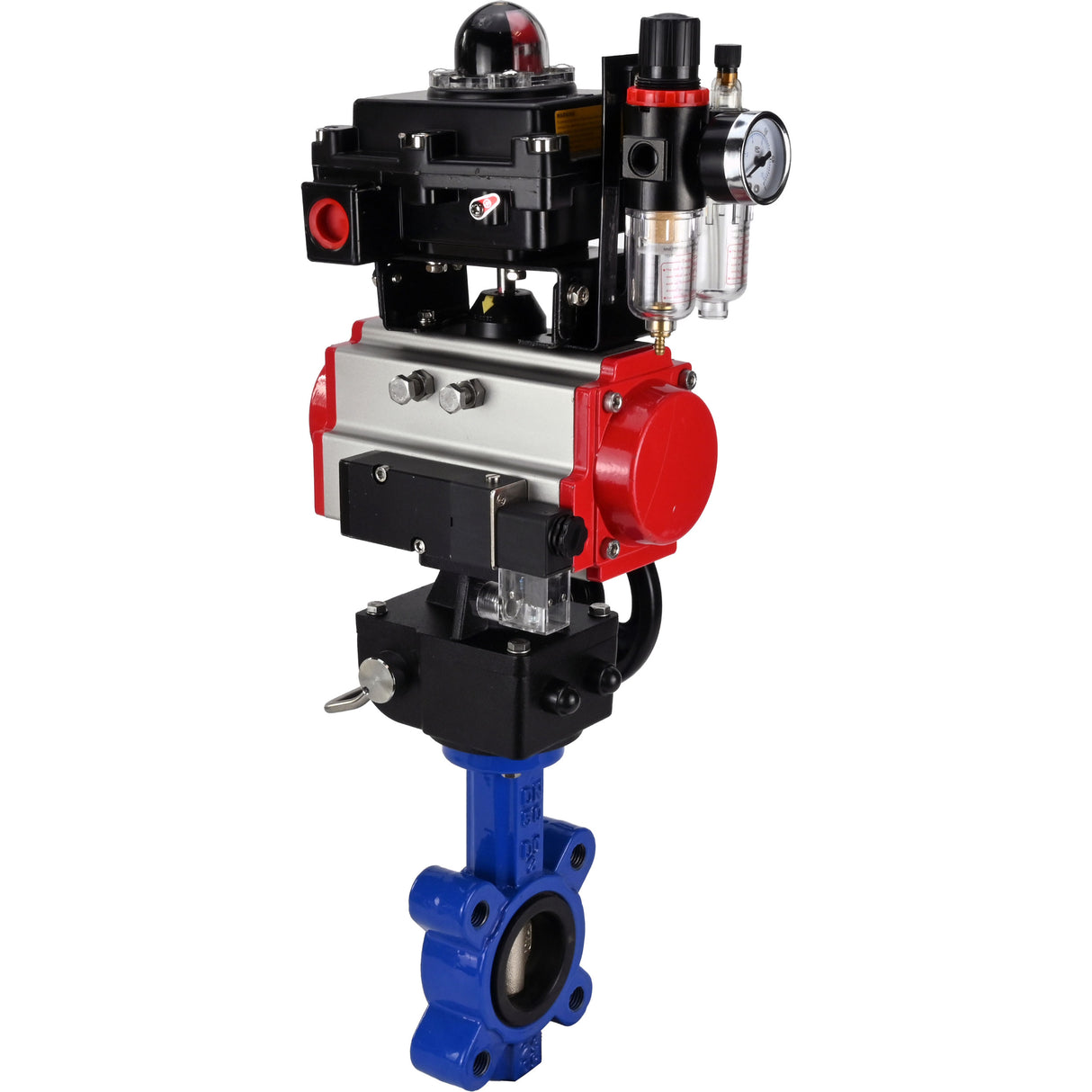 Vanne papillon d'eau Elephant WBV1616N-2W-Fb-H, matériau du corps - fonte QT450, matériau du disque - fonte QT450, joint - NBR, actionneur pneumatique PA-DA double action, 4M310-08 220V, BKV APL-410N EX, volant MON, BPV AFC2000