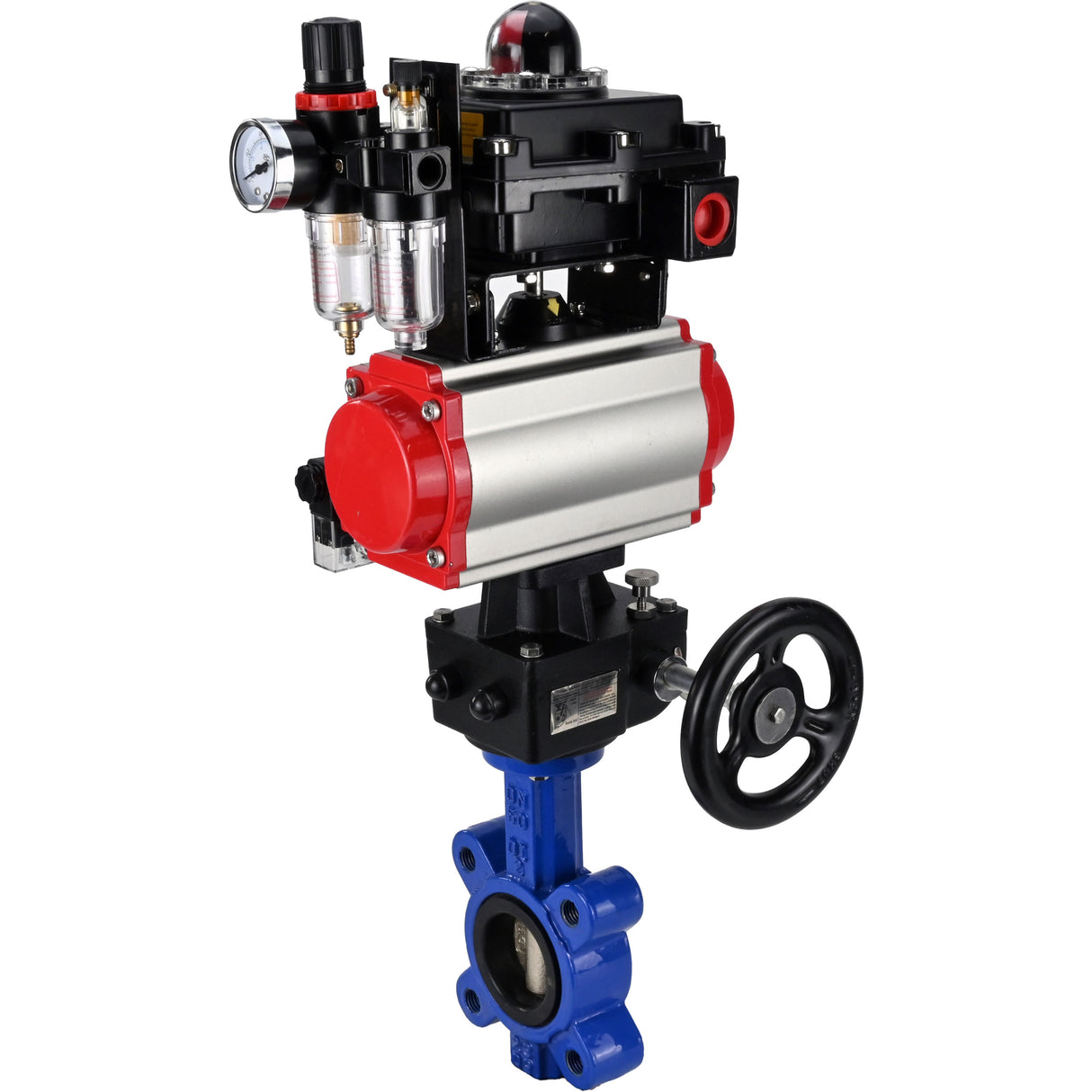Vanne papillon d'eau Elephant WBV1616N-2W-Fb-H, matériau du corps - fonte QT450, matériau du disque - fonte QT450, joint - NBR, actionneur pneumatique PA-DA double action, 4M310-08 220V, BKV APL-410N EX, volant MON, BPV AFC2000