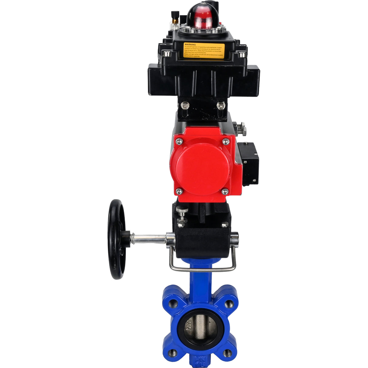 Vanne papillon d'eau Elephant WBV1616N-2W-Fb-H, matériau du corps - fonte QT450, matériau du disque - fonte QT450, joint - NBR, actionneur pneumatique PA-DA double action, 4M310-08 220V, BKV APL-410N EX, volant MON, BPV AFC2000