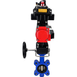 Vanne papillon d'eau Elephant WBV1616N-2W-Fb-H, matériau du corps - fonte QT450, matériau du disque - fonte QT450, joint - NBR, actionneur pneumatique PA-DA double action, 4M310-08 220V, BKV APL-410N EX, volant MON, BPV AFC2000