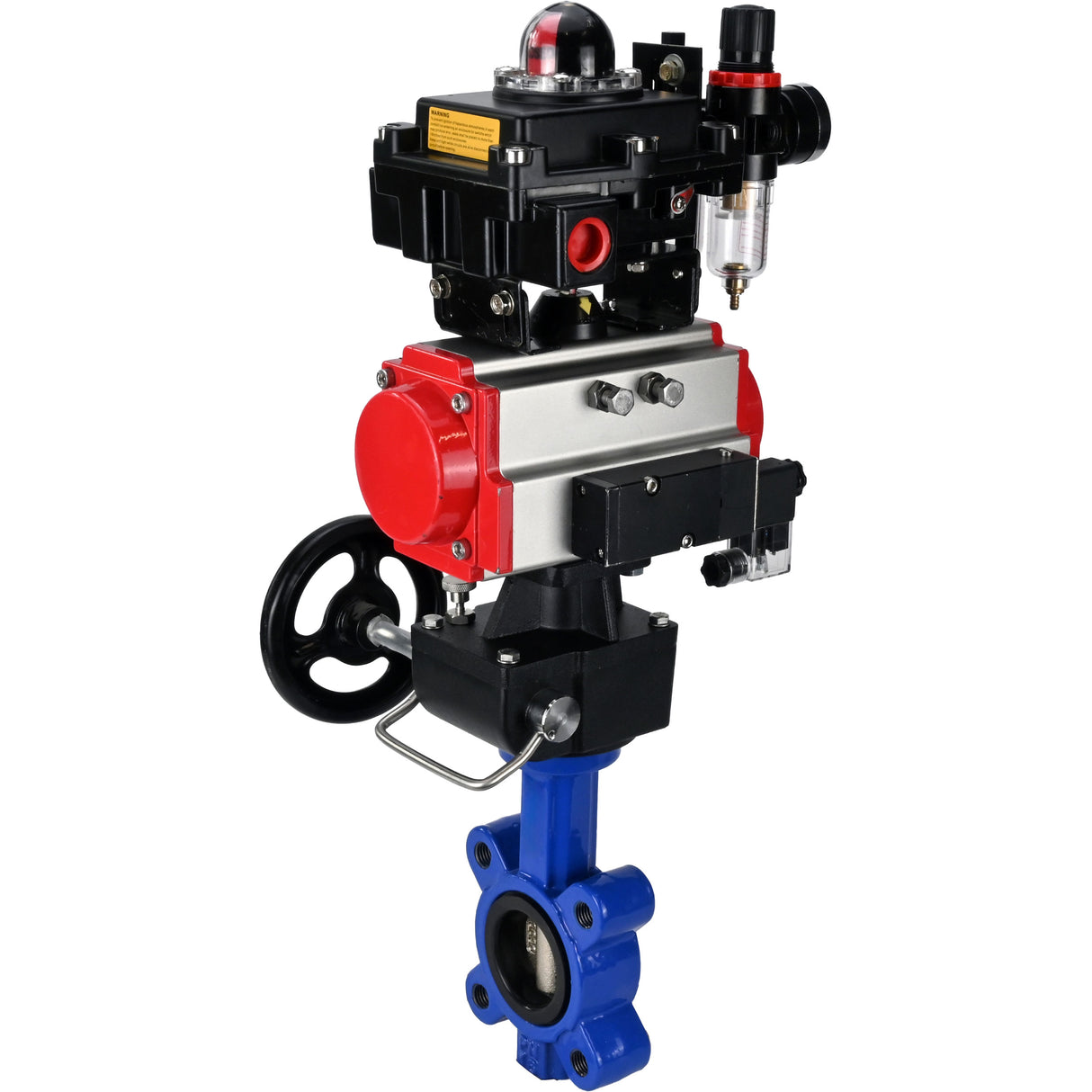 Vanne papillon d'eau Elephant WBV1616N-2W-Fb-H, matériau du corps - fonte QT450, matériau du disque - fonte QT450, joint - NBR, actionneur pneumatique PA-DA double action, 4M310-08 220V, BKV APL-410N EX, volant MON, BPV AFC2000