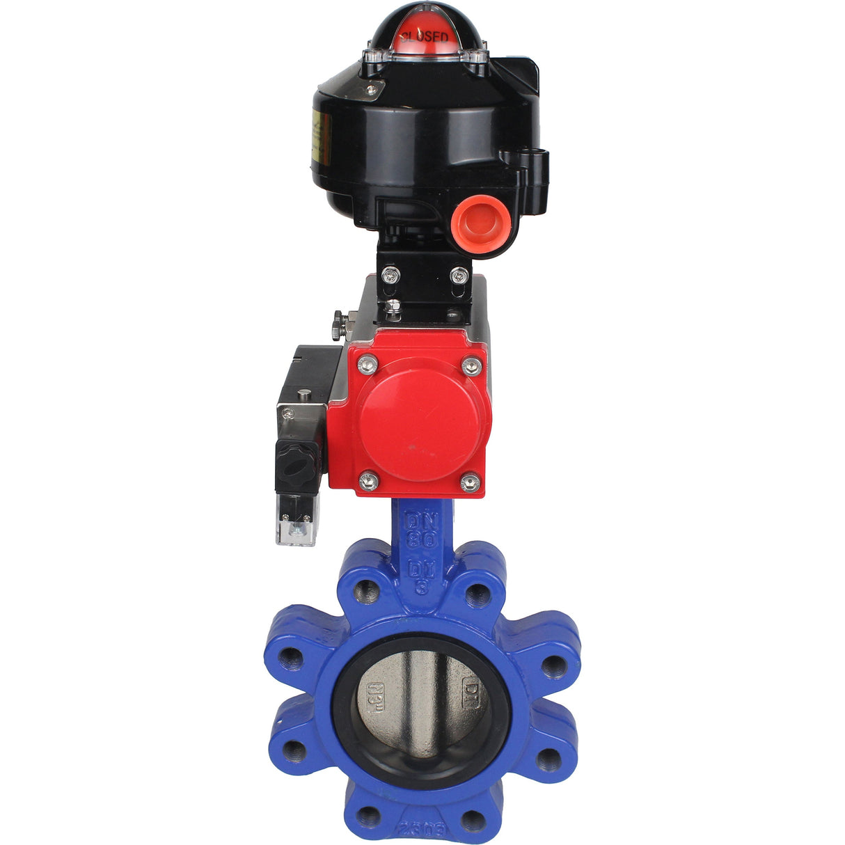 Vanne papillon d'eau Elephant WBV1616E-2W-Fb-H, matériau du corps - fonte QT450, matériau du disque - fonte QT450, joint - EPDM, actionneur pneumatique PA-DA double action, 4M310-08 24V, BKV APL-510N EX