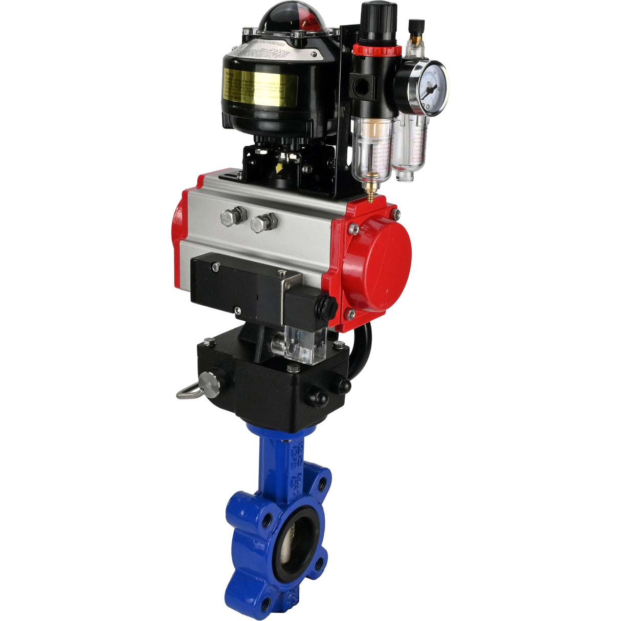 Vanne papillon d'eau Elephant WBV1616E-2W-Fb-H, matériau du corps - fonte QT450, matériau du disque - fonte QT450, joint - EPDM, actionneur pneumatique PA-DA double action, 4M310-08 220V, BKV APL-510N EX, volant MON, BPV AFC2000