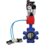 Vanne papillon d'eau Elephant WBV1616N-2W-Fb-H, matériau du corps - fonte QT450, matériau du disque - fonte QT450, joint - NBR, actionneur pneumatique PA-SA avec ressorts de rappel, 4V320-08 220V BPV AFC2000