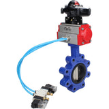 Vanne papillon d'eau Elephant WBV1616E-2W-Fb-H, matériau du corps - fonte QT450, matériau du disque - fonte QT450, joint - EPDM, actionneur pneumatique PA-DA double action, 4V320-08 220V, BKV APL-210N
