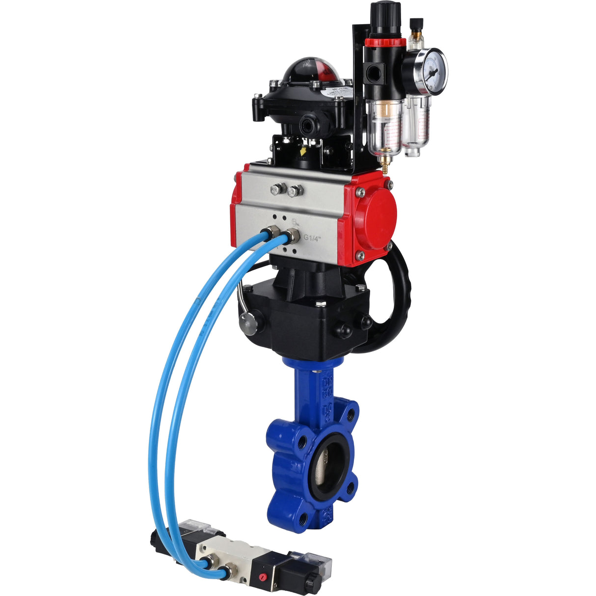 Vanne papillon d'eau Elephant WBV1616E-2W-Fb-H, matériau du corps - fonte QT450, matériau du disque - fonte QT450, joint - EPDM, actionneur pneumatique PA-DA double action, 4V320-08 220V, BKV APL-210N, volant MON, BPV AFC2000