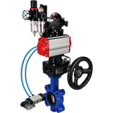 Vanne papillon d'eau Elephant WBV1616E-2W-Fb-H, matériau du corps - fonte QT450, matériau du disque - fonte QT450, joint - EPDM, actionneur pneumatique PA-DA double action, 4V320-08 220V, BKV APL-210N, volant MON, BPV AFC2000