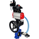 Vanne papillon d'eau Elephant WBV1616E-2W-Fb-H, matériau du corps - fonte QT450, matériau du disque - fonte QT450, joint - EPDM, actionneur pneumatique PA-DA double action, 4V320-08 220V, BKV APL-210N, volant MON, BPV AFC2000