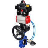 Vanne papillon d'eau Elephant WBV1616E-2W-Fb-H, matériau du corps - fonte QT450, matériau du disque - fonte QT450, joint - EPDM, actionneur pneumatique PA-DA double action, 4V320-08 220V, BKV APL-410N EX, volant MON