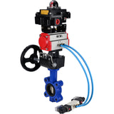 Vanne papillon d'eau Elephant WBV1616E-2W-Fb-H, matériau du corps - fonte QT450, matériau du disque - fonte QT450, joint - EPDM, actionneur pneumatique PA-DA double action, 4V320-08 220V, BKV APL-410N EX, volant MON