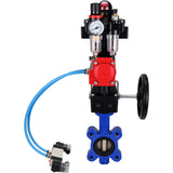 Vanne papillon d'eau Elephant WBV1616E-2W-Fb-H, matériau du corps - fonte QT450, matériau du disque - fonte QT450, joint - EPDM, actionneur pneumatique PA-DA double action, 4V320-08 220V, BKV APL-410N EX, volant MON, BPV AFC2000