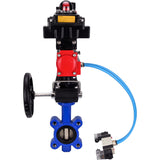 Vanne papillon d'eau Elephant WBV1616E-2W-Fb-H, matériau du corps - fonte QT450, matériau du disque - fonte QT450, joint - EPDM, actionneur pneumatique PA-DA double action, 4V320-08 220V, BKV APL-410N EX, volant MON, BPV AFC2000