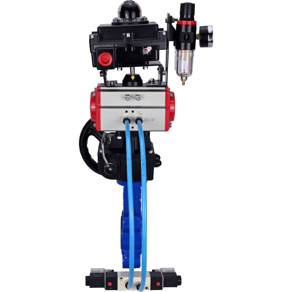 Vanne papillon d'eau Elephant WBV1616E-2W-Fb-H, matériau du corps - fonte QT450, matériau du disque - fonte QT450, joint - EPDM, actionneur pneumatique PA-DA double action, 4V320-08 220V, BKV APL-410N EX, volant MON, BPV AFC2000